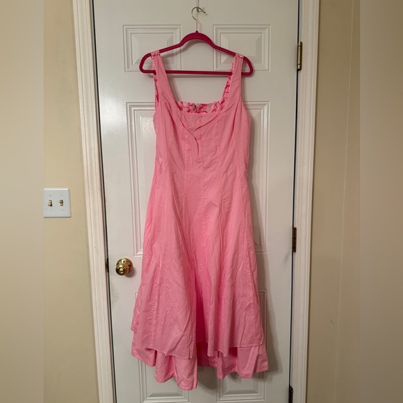 Size 14 Lilly Pulitzer Pink Linen Calina Floral Fit & Flare Midi Dress, NWT - Picture 11 of 11